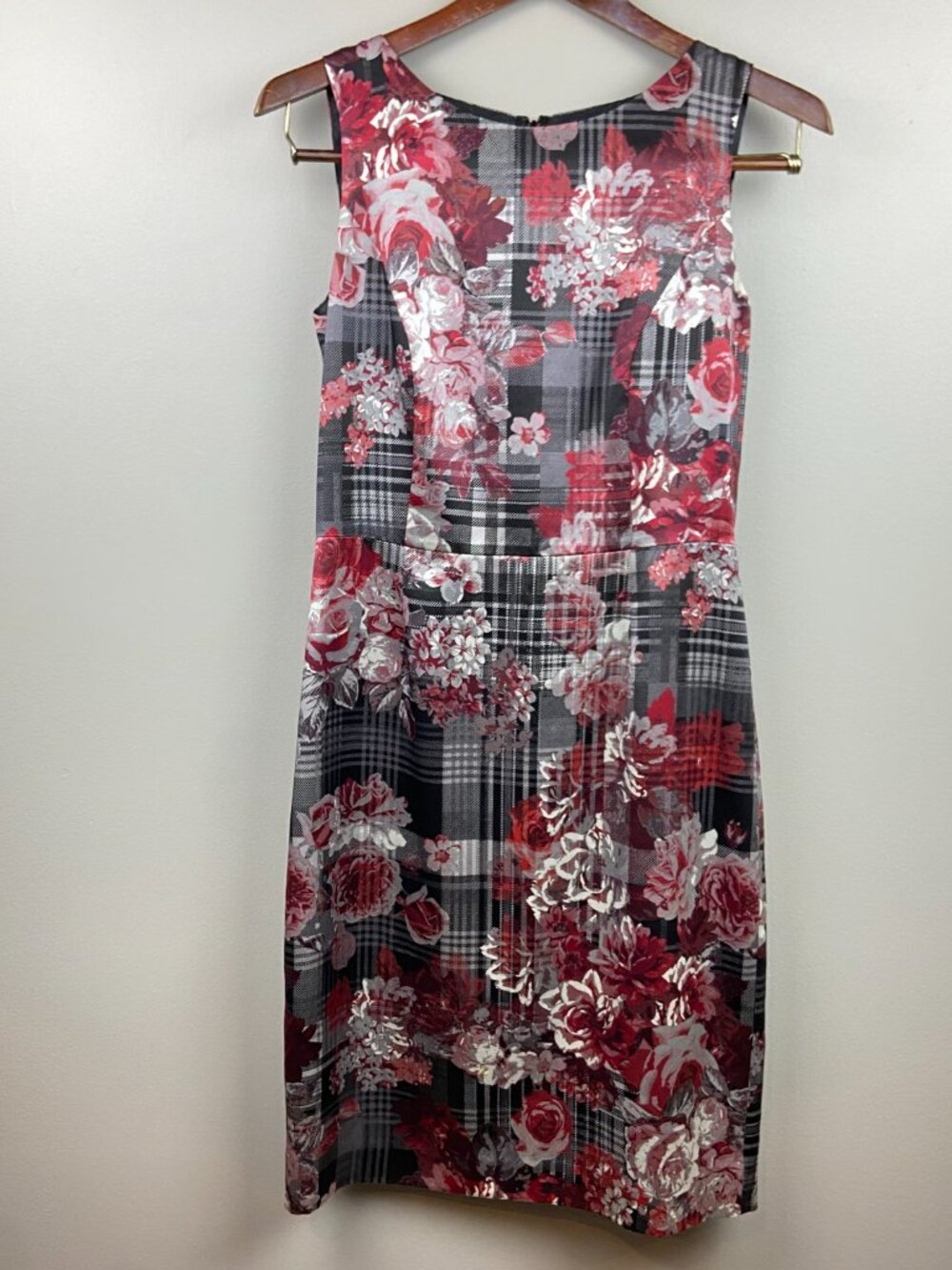 Brooks Brothers Silk & Wool Sheath Dress Sleeveless Plaid With Floral Print Sz 2